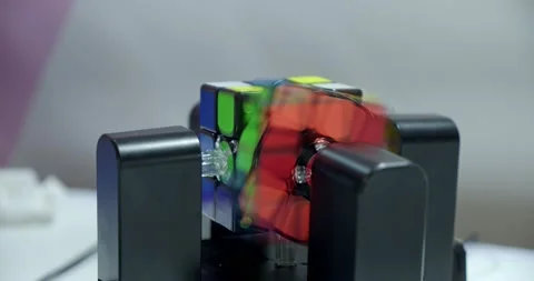 The robot collects a Rubik's Cube and fails the task. Robotics.Science Stock Footage 159441167