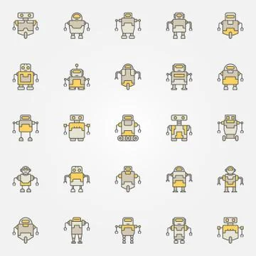 Robot colorful icons set - vector robots creative signs Stock Illustration