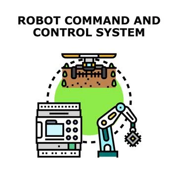 Robot command and control system managing smart automation Stock Illustration