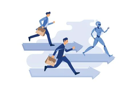 Robot competition human worker and win. Concept business vector, Future autom Illustrazione stock