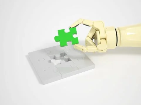 Robot completes jigsaw puzzle game Stock Illustration