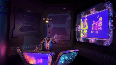 Robot computer on the attraction of the galaxy 11.04.22 Disneyland Paris France 스톡 동영상 180725255