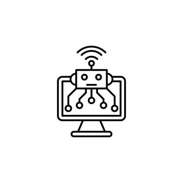 Robot computer connection icon. Simple line, outline vector of artificial Illustrazione stock