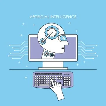 Robot computer futuristic artificial intelligence mechanism technology Stock Illustration