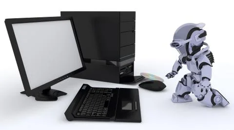 Robot with computer Stock Illustration