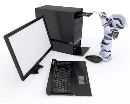 Robot with computer Stock Illustration