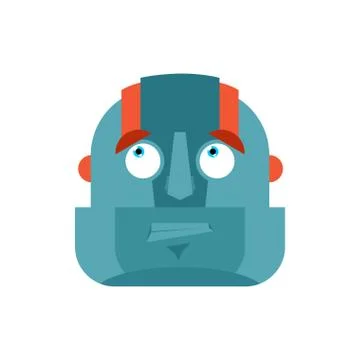 Robot confused emoji oops face avatar. Cyborg perplexed emotions. Robotic sur Stock Illustration