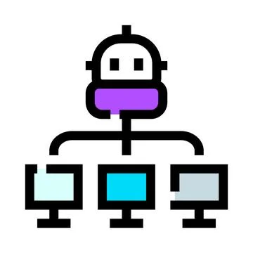 Robot connecting to multiple computer network devices Stock Illustration