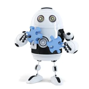 Robot connecting puzzle pieces. Technology concept. Isolated. イラスト素材