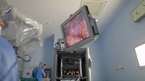 Robot console display in operations room using robotic arms for surgery robot 動画素材 102186629