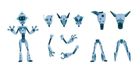 Robot constructor Parts and Sprites specifically designed for Animation projects Stock Illustration