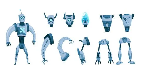 Robot constructor Parts and Sprites specifically designed for Animation projects 库存插图