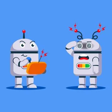 Robot Controling Other Robot Using Remote Control Stock Illustration