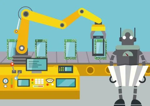 Robot controlled tablets PC assembly line Stockillustratie
