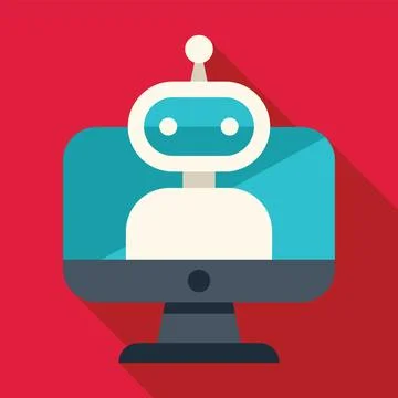 Robot controlling desktop computer with artificial intelligence Illustrazione stock