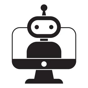 Robot controlling desktop computer, artificial intelligence and automation ic Illustrazione stock