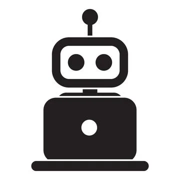 Robot controlling laptop representing artificial intelligence and automation Illustrazione stock
