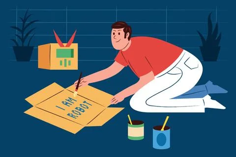 Robot Costume Crafting Stock Illustration