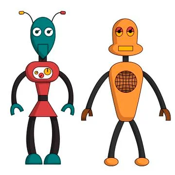 Robot couple flat character. Isolated stock vector illustration Stock Illustration