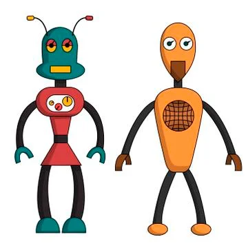 Robot couple flat character. Isolated stock vector illustration Stock Illustration