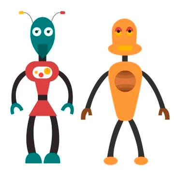 Robot couple flat character. Isolated stock illustration Stock Illustration