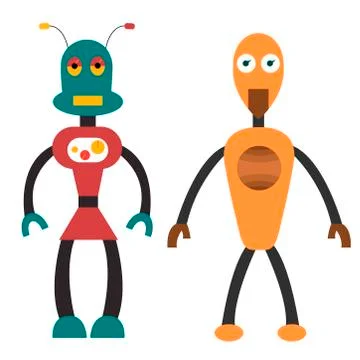 Robot couple flat character. Isolated stock illustration Stock Illustration