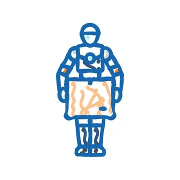 Robot courier autonomous delivery icon doodle illustration 库存插图