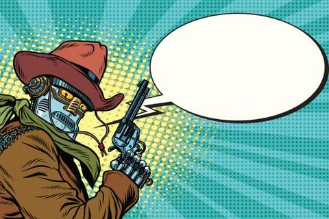 Robot cowboy wild West, comic book bubble Stock Illustration