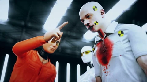 Robot crash test dummy and man. Future concept. Realistic 4k animation. Stock Footage 161058149