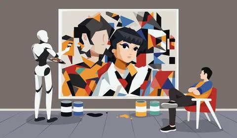Robot creating artwork vector concept 스톡 일러스트