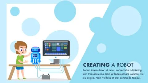 Robot Creating Course. Flat. Young Child Hobbies. Illustrazione stock