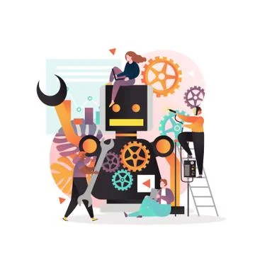 Robot creating vector concept for web banner, website page Stock Illustration