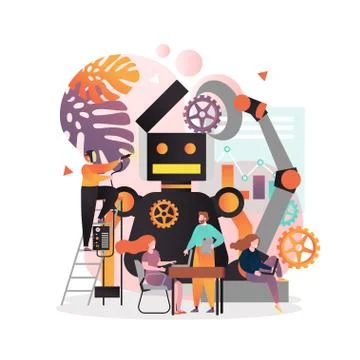 Robot creating vector concept for web banner, website page Illustration