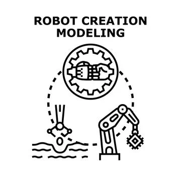 Robot creation modeling concept for modern engineering Stock Illustration