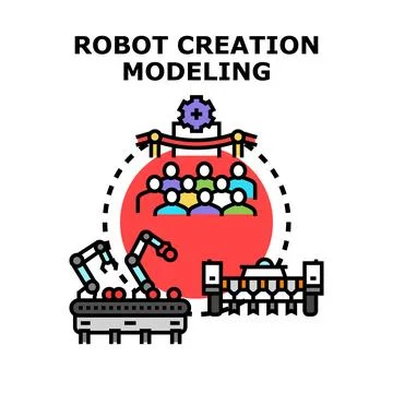 Robot creation modeling manufacturing process concept Stock Illustration