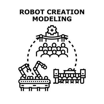 Robot creation modeling manufacturing process concept Stock Illustration