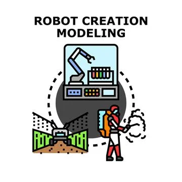 Robot creation modeling process and future technology Stock Illustration