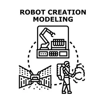 Robot creation modeling process and future technology Stock Illustration