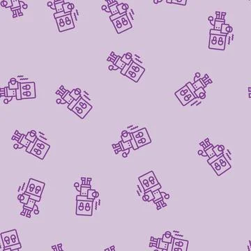 Robot cup of coffee line seamless pattern Stock Illustration
