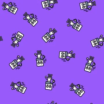 Robot cup of coffee vector seamless pattern Stock Illustration