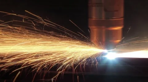 Robot cuts steel sheet plasma jet Stock Footage 60416767