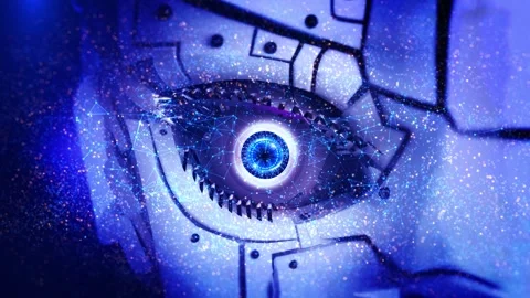 Robot Cyber futuristic digital technology eye spying and security control Stock Footage 333968740