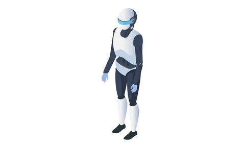 Robot cybernetic object works with digital data. Humanoid virtual technical Stock Illustration