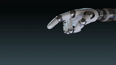 Robot, cyborg hand touching one points, 4K animation(included alpha). Stock Footage 143450212