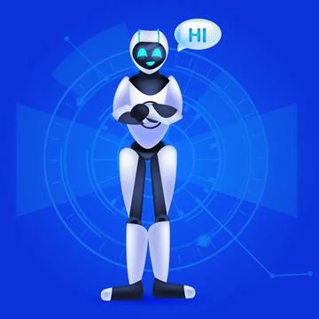 Robot cyborg with hi speech chat bubble communication chatbot customer service Stockillustratie