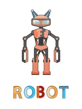 Robot Cyborg Humanoid Poster Vector Illustration Stock Illustration