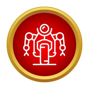 Robot cyborg machine outline with mechanical arms in an emblem Stock Illustration