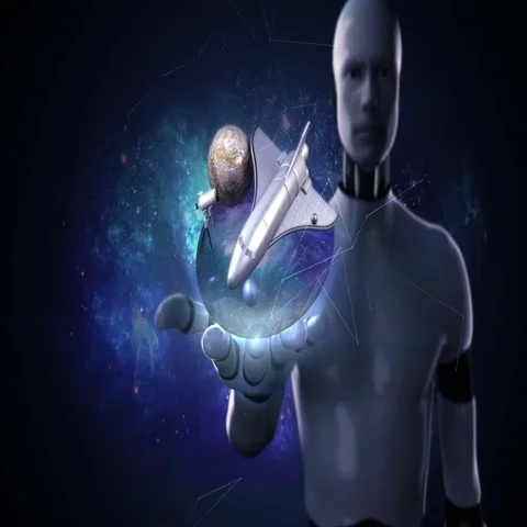 Robot cyborg open palm, Space Sciences Laboratory, planet, astronomy Stock Footage 69529967
