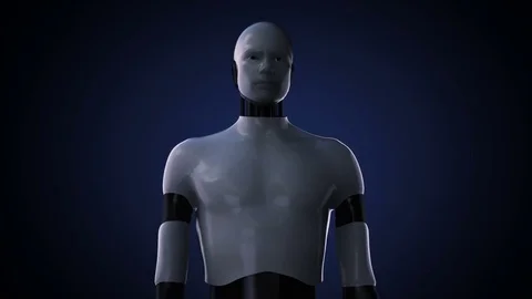 Robot cyborg open two palms, Space Sciences Laboratory, planet, astronomy Stock Footage 69765107