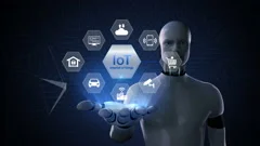 Robot touching IoT hexagon icon, Home Stock Video Pond5